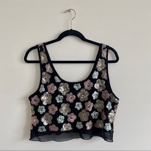 Tildon Floral Sequin Crop Top